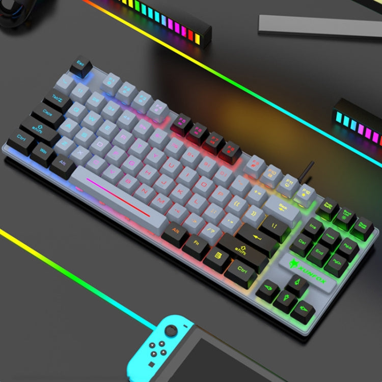 XUNFOX K10 87-Keys Rainbow Blacklit USB Wired Gaming Keyboard, Cable Length: 1.5m(Grey Black) - Wired Keyboard by PMC Jewellery | Online Shopping South Africa | PMC Jewellery | Buy Now Pay Later Mobicred