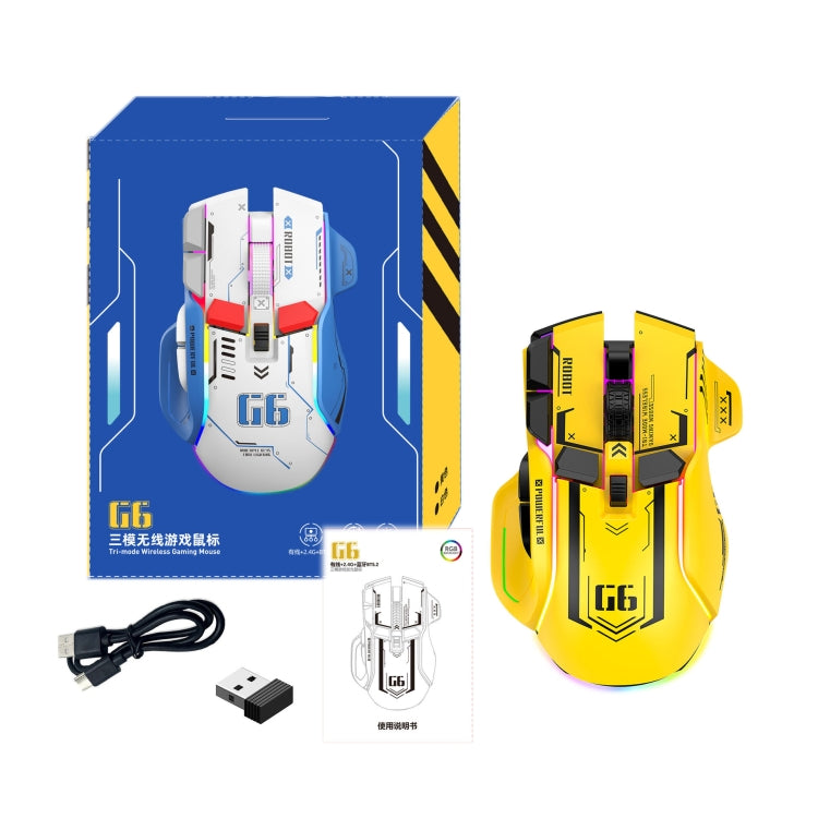 HXSJ G6 10 Keys RGB 12800DPI Tri-mode Wireless Gaming Mouse(Yellow) - Wireless Mice by HXSJ | Online Shopping South Africa | PMC Jewellery