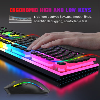 HXSJ L96 2.4G Wireless RGB Backlit Keyboard and Mouse Set 104 Pudding Key Caps + 4800DPI Mouse(Black) - Wireless Keyboard by HXSJ | Online Shopping South Africa | PMC Jewellery | Buy Now Pay Later Mobicred