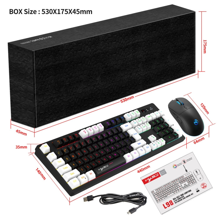 HXSJ L98 2.4G Wireless RGB Keyboard and Mouse Set 104 Keys + 1600DPI Mouse(White) - Wireless Keyboard by HXSJ | Online Shopping South Africa | PMC Jewellery | Buy Now Pay Later Mobicred