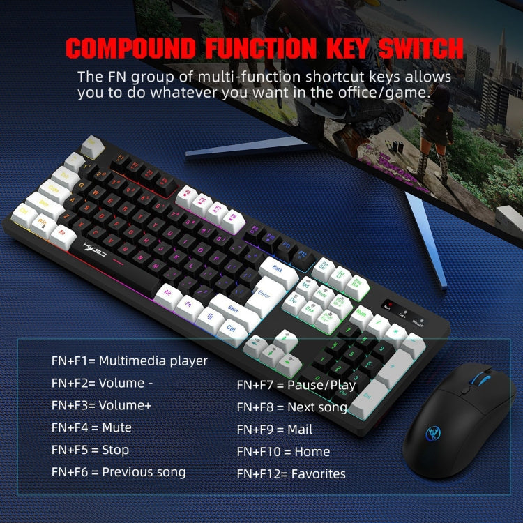 HXSJ L98 2.4G Wireless RGB Keyboard and Mouse Set 104 Keys + 1600DPI Mouse(White) - Wireless Keyboard by HXSJ | Online Shopping South Africa | PMC Jewellery | Buy Now Pay Later Mobicred