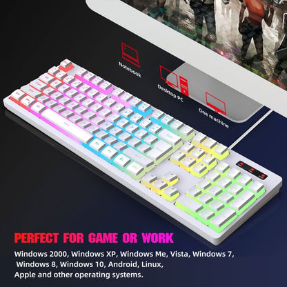 HXSJ L200+X100 Wired RGB Backlit Keyboard and Mouse Set 104 Pudding Key Caps + 3600DPI Mouse(White) - Wired Keyboard by HXSJ | Online Shopping South Africa | PMC Jewellery | Buy Now Pay Later Mobicred