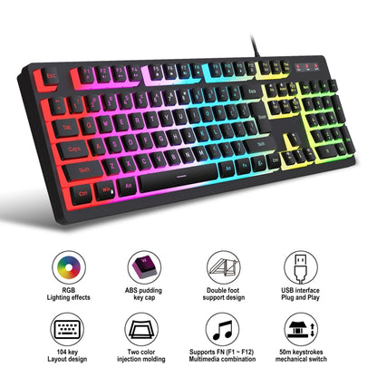 HXSJ L200 Wired RGB Backlit Keyboard 104 Pudding Key Caps(White) - Wired Keyboard by HXSJ | Online Shopping South Africa | PMC Jewellery | Buy Now Pay Later Mobicred