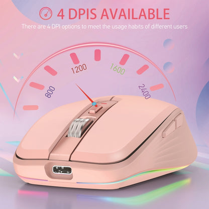 HXSJ M303 2400DPI Dual Mode 2.4GHz + Bluetooth 5.1 Wireless Mouse(Pink) - Wireless Mice by HXSJ | Online Shopping South Africa | PMC Jewellery | Buy Now Pay Later Mobicred