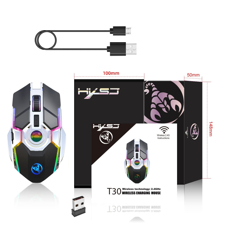 HXSJ T30 2400DPI RGB 2.4GHz Wireless Mouse(Black) - Wireless Mice by HXSJ | Online Shopping South Africa | PMC Jewellery | Buy Now Pay Later Mobicred