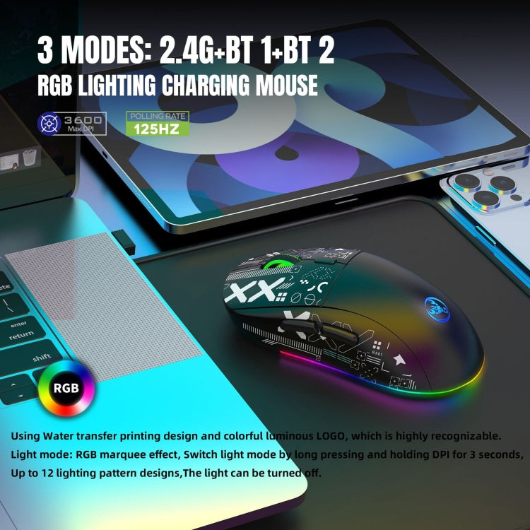 HXSJ T90 RGB Light Three-mode Wireless Gaming Mouse(Black) - Wireless Mice by HXSJ | Online Shopping South Africa | PMC Jewellery