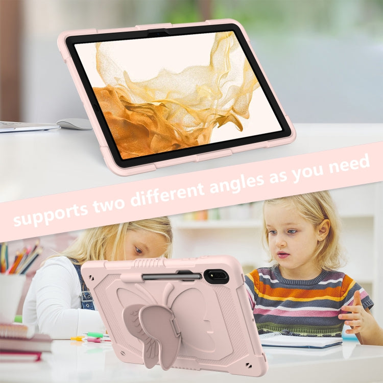 For Samsung Galaxy Tab S9 Butterfly Kickstand Heavy Duty Hard Rugged Tablet Case(Rose Pink) - Galaxy Tab S9 Cases by PMC Jewellery | Online Shopping South Africa | PMC Jewellery | Buy Now Pay Later Mobicred