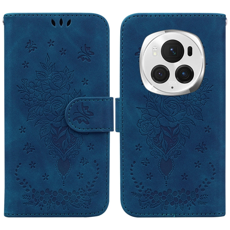 For Honor Magic6 Pro Butterfly Rose Embossed Leather Phone Case(Blue) - Honor Cases by PMC Jewellery | Online Shopping South Africa | PMC Jewellery | Buy Now Pay Later Mobicred