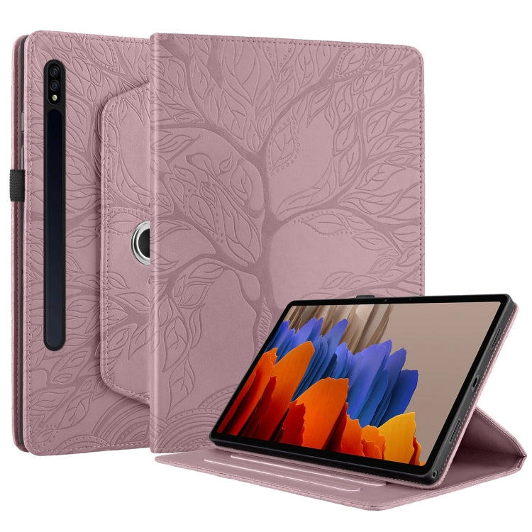 For Samsung Galaxy Tab S9 / S7 / S8 Tree Life Embossed Rotation Leather Tablet Case(Rose Gold) - Galaxy Tab S9 Cases by PMC Jewellery | Online Shopping South Africa | PMC Jewellery | Buy Now Pay Later Mobicred