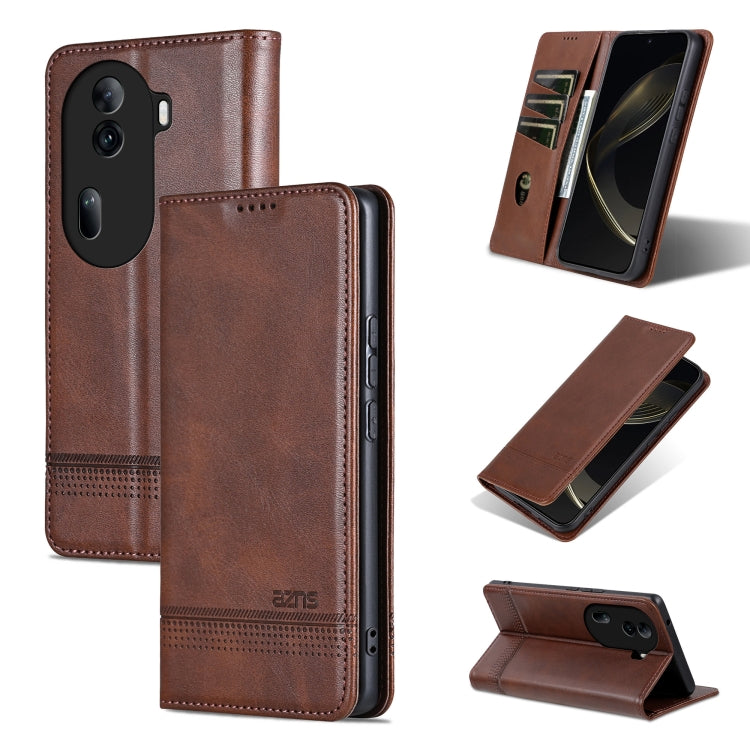 For OPPO Reno11 Pro China AZNS Magnetic Calf Texture Flip Leather Phone Case(Dark Brown) - Reno11 Pro Cases by AZNS | Online Shopping South Africa | PMC Jewellery | Buy Now Pay Later Mobicred