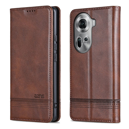 For OPPO Reno11 Global AZNS Magnetic Calf Texture Flip Leather Phone Case(Dark Brown) - Reno11 Cases by AZNS | Online Shopping South Africa | PMC Jewellery | Buy Now Pay Later Mobicred