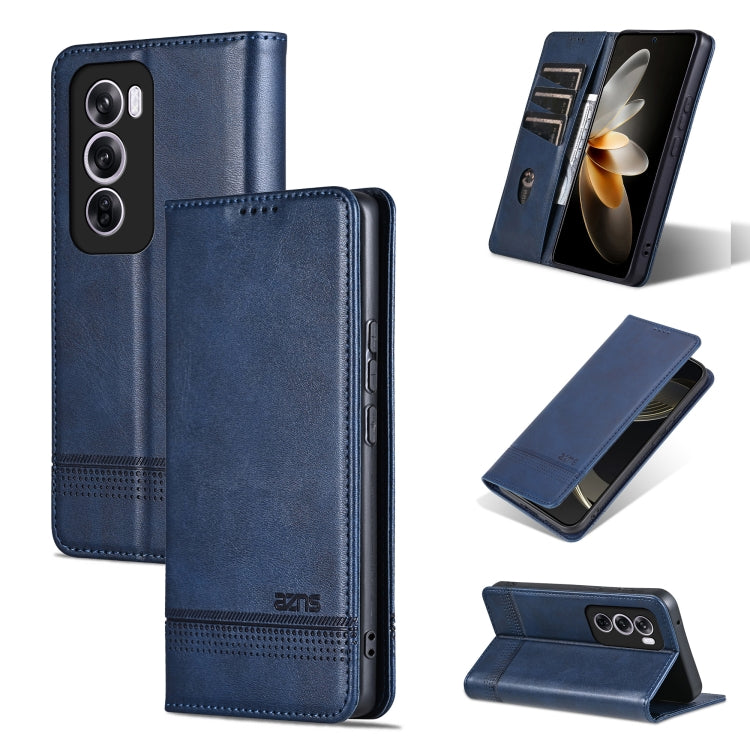 For OPPO Reno12 Global AZNS Magnetic Calf Texture Flip Leather Phone Case(Dark Blue) - Reno12 Cases by AZNS | Online Shopping South Africa | PMC Jewellery | Buy Now Pay Later Mobicred