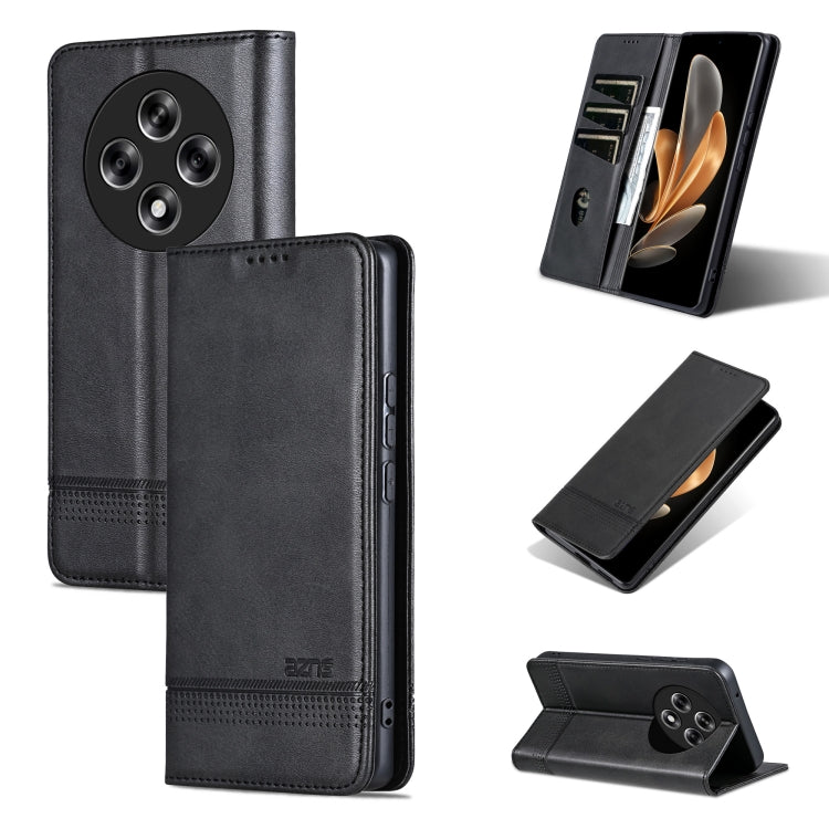 For OPPO Reno12 F 4G AZNS Magnetic Calf Texture Flip Leather Phone Case(Black) - Reno12 F Cases by AZNS | Online Shopping South Africa | PMC Jewellery | Buy Now Pay Later Mobicred