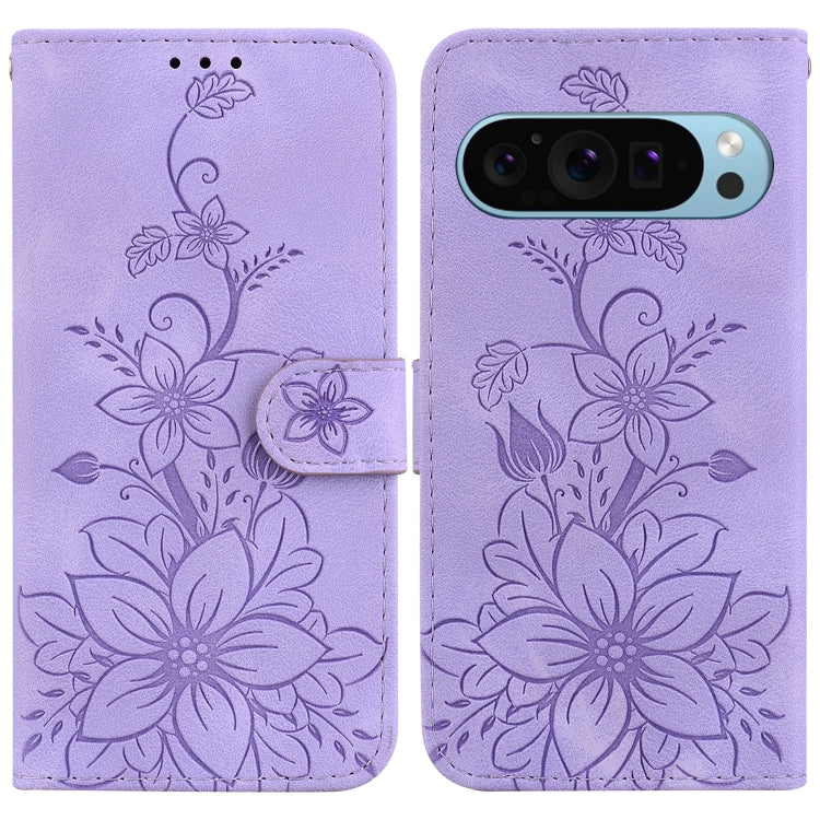 For Google Pixel 9 Pro Lily Embossed Leather Phone Case(Purple) - Google Cases by PMC Jewellery | Online Shopping South Africa | PMC Jewellery | Buy Now Pay Later Mobicred