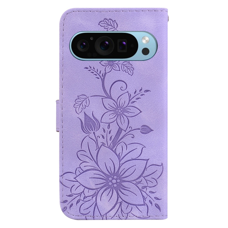 For Google Pixel 9 Pro Lily Embossed Leather Phone Case(Purple) - Google Cases by PMC Jewellery | Online Shopping South Africa | PMC Jewellery | Buy Now Pay Later Mobicred