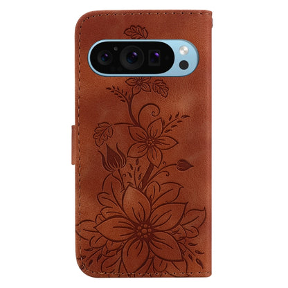 For Google Pixel 9 Lily Embossed Leather Phone Case(Brown) - Google Cases by PMC Jewellery | Online Shopping South Africa | PMC Jewellery | Buy Now Pay Later Mobicred