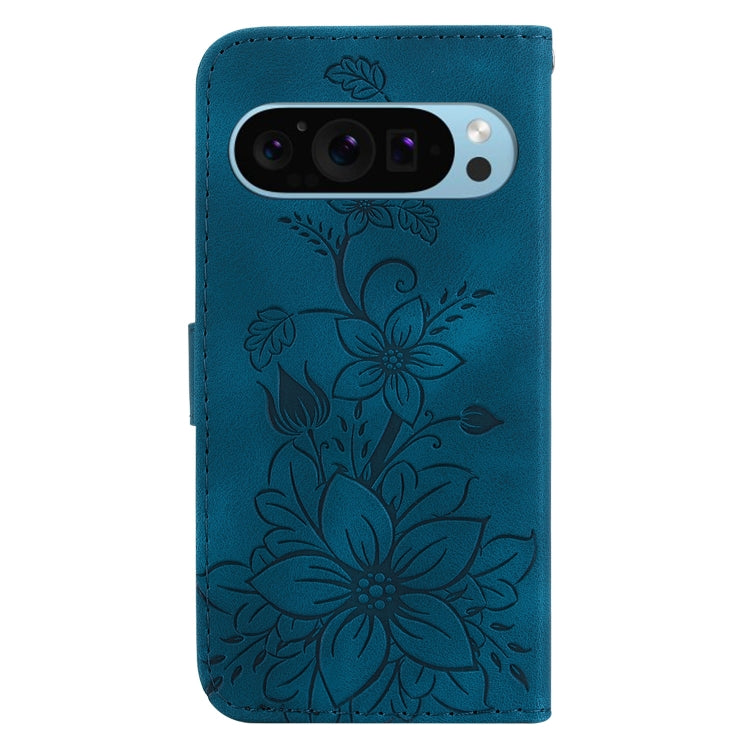 For Google Pixel 9 Lily Embossed Leather Phone Case(Dark Blue) - Google Cases by PMC Jewellery | Online Shopping South Africa | PMC Jewellery | Buy Now Pay Later Mobicred