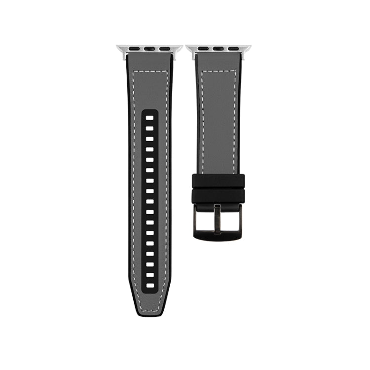 For Apple Watch Series 9 41mm Hybrid Leather Silicone Watch Band(Grey) - Watch Bands by PMC Jewellery | Online Shopping South Africa | PMC Jewellery