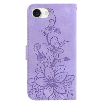 For iPhone SE 2024 Lily Embossed Leather Phone Case(Purple) - More iPhone Cases by PMC Jewellery | Online Shopping South Africa | PMC Jewellery | Buy Now Pay Later Mobicred