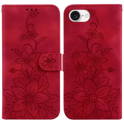 For iPhone SE 2024 Lily Embossed Leather Phone Case(Red) - More iPhone Cases by PMC Jewellery | Online Shopping South Africa | PMC Jewellery | Buy Now Pay Later Mobicred