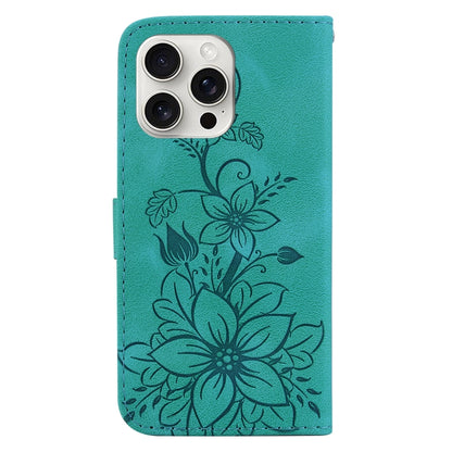 For iPhone 16 Pro Max Lily Embossed Leather Phone Case(Green) - iPhone 16 Pro Max Cases by PMC Jewellery | Online Shopping South Africa | PMC Jewellery | Buy Now Pay Later Mobicred