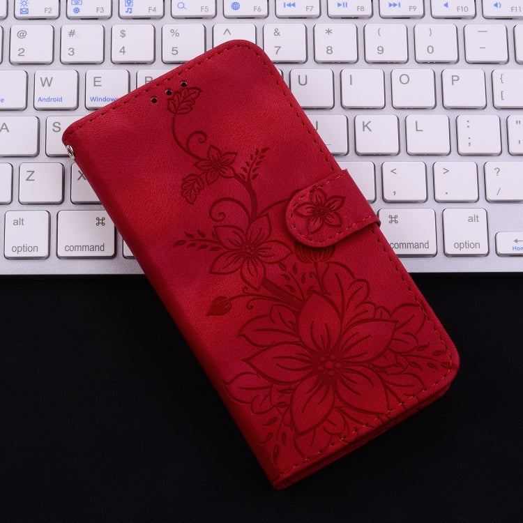 For iPhone 16 Pro Lily Embossed Leather Phone Case(Red) - iPhone 16 Pro Cases by PMC Jewellery | Online Shopping South Africa | PMC Jewellery | Buy Now Pay Later Mobicred