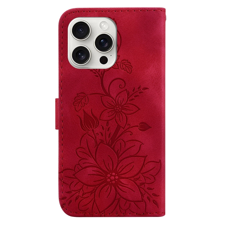 For iPhone 16 Pro Lily Embossed Leather Phone Case(Red) - iPhone 16 Pro Cases by PMC Jewellery | Online Shopping South Africa | PMC Jewellery | Buy Now Pay Later Mobicred