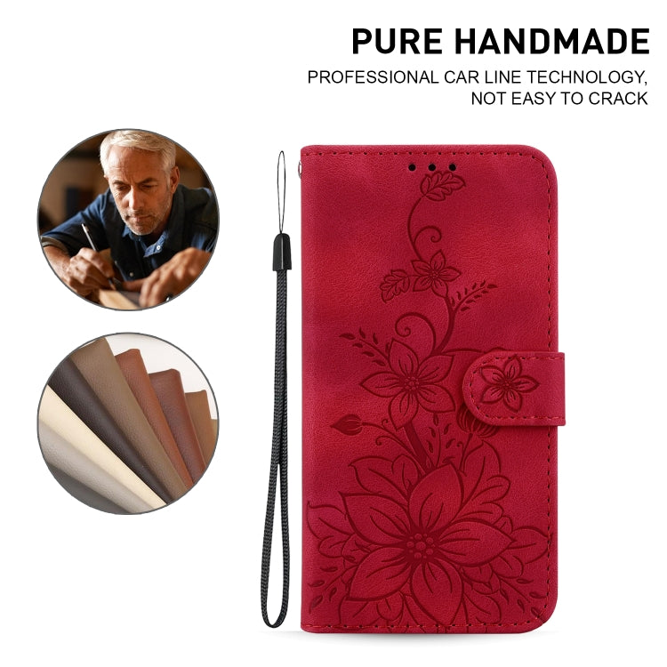 For iPhone 16 Pro Lily Embossed Leather Phone Case(Red) - iPhone 16 Pro Cases by PMC Jewellery | Online Shopping South Africa | PMC Jewellery | Buy Now Pay Later Mobicred