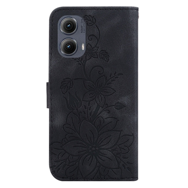 For Motorola Edge 2024 Lily Embossed Leather Phone Case(Black) - Motorola Cases by PMC Jewellery | Online Shopping South Africa | PMC Jewellery | Buy Now Pay Later Mobicred