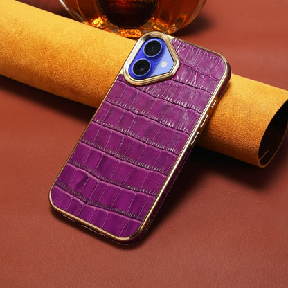 For iPhone 16 Denior Crocodile Texture Genuine Leather Electroplating Phone Case(Purple) - More iPhone Cases by Denior | Online Shopping South Africa | PMC Jewellery | Buy Now Pay Later Mobicred