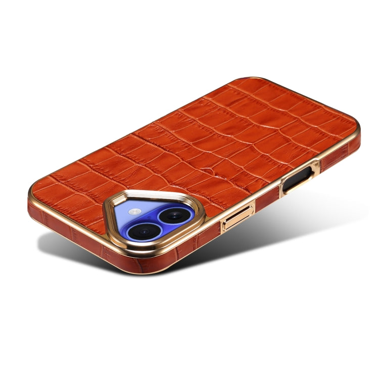 For iPhone 16 Denior Crocodile Texture Genuine Leather Electroplating Phone Case(Mocha Brown) - More iPhone Cases by Denior | Online Shopping South Africa | PMC Jewellery | Buy Now Pay Later Mobicred