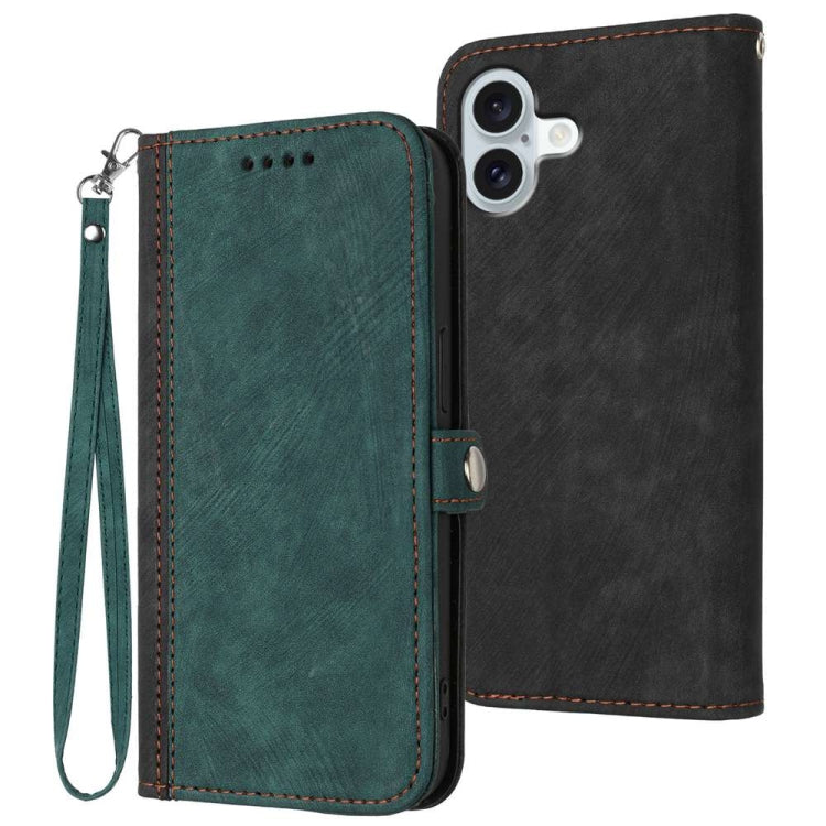 For iPhone 16 Plus Side Buckle Double Fold Hand Strap Leather Phone Case(Dark Green) - iPhone 16 Plus Cases by PMC Jewellery | Online Shopping South Africa | PMC Jewellery | Buy Now Pay Later Mobicred