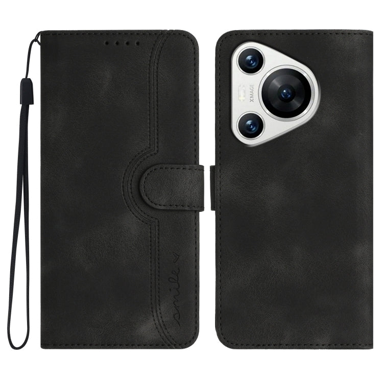 For Huawei Pura 70 Heart Pattern Skin Feel Leather Phone Case(Black) - Huawei Cases by PMC Jewellery | Online Shopping South Africa | PMC Jewellery | Buy Now Pay Later Mobicred