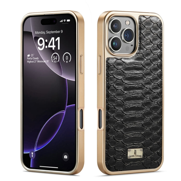 For iPhone 16 Pro Fierre Shann Python Texture Electroplating PU Phone Case(Black) - iPhone 16 Pro Cases by FIERRE SHANN | Online Shopping South Africa | PMC Jewellery | Buy Now Pay Later Mobicred