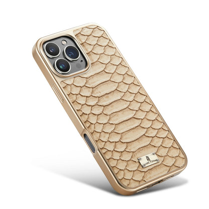 For iPhone 16 Pro Fierre Shann Python Texture Electroplating PU Phone Case(White) - iPhone 16 Pro Cases by FIERRE SHANN | Online Shopping South Africa | PMC Jewellery | Buy Now Pay Later Mobicred