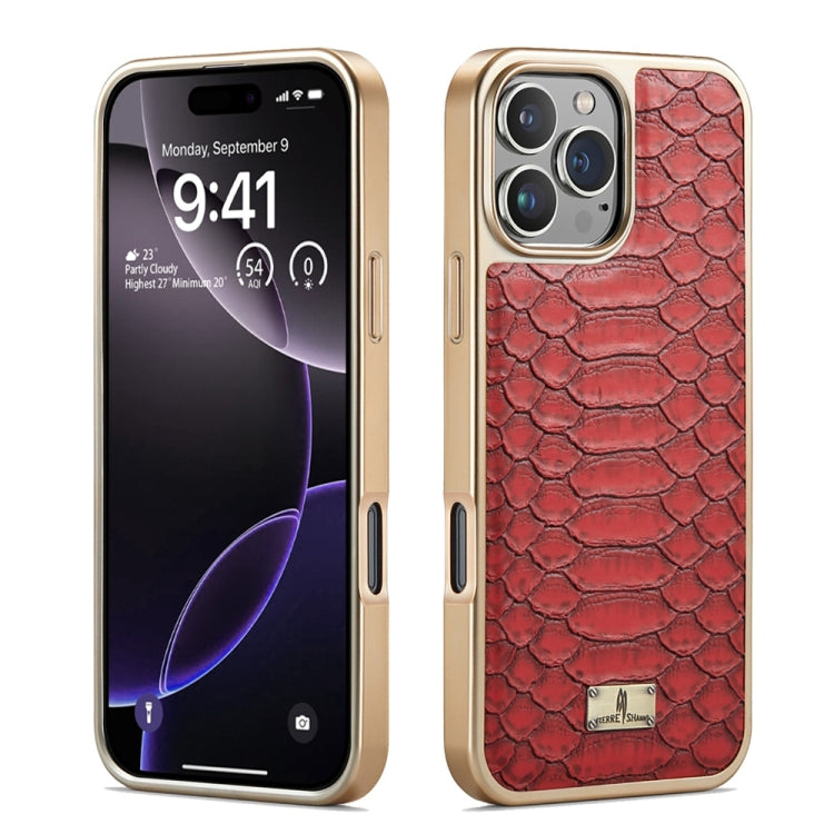 For iPhone 16 Pro Fierre Shann Python Texture Electroplating PU Phone Case(Red) - iPhone 16 Pro Cases by FIERRE SHANN | Online Shopping South Africa | PMC Jewellery | Buy Now Pay Later Mobicred