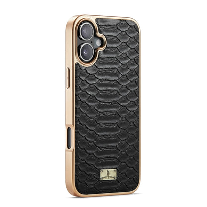 For iPhone 16 Plus Fierre Shann Python Texture Electroplating PU Phone Case(Black) - iPhone 16 Plus Cases by FIERRE SHANN | Online Shopping South Africa | PMC Jewellery | Buy Now Pay Later Mobicred