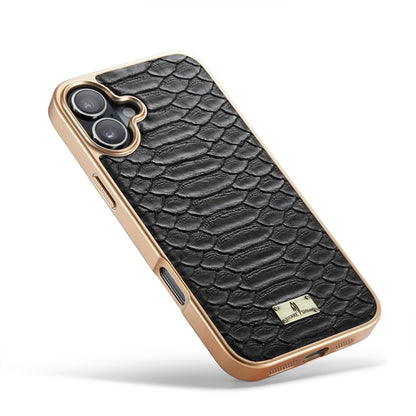 For iPhone 16 Plus Fierre Shann Python Texture Electroplating PU Phone Case(Black) - iPhone 16 Plus Cases by FIERRE SHANN | Online Shopping South Africa | PMC Jewellery | Buy Now Pay Later Mobicred