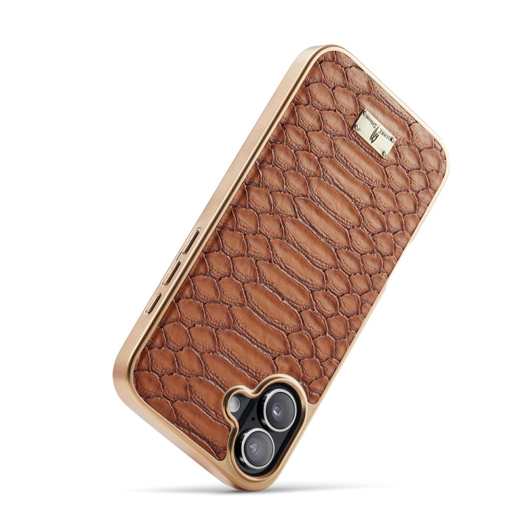 For iPhone 16 Plus Fierre Shann Python Texture Electroplating PU Phone Case(Brown) - iPhone 16 Plus Cases by FIERRE SHANN | Online Shopping South Africa | PMC Jewellery | Buy Now Pay Later Mobicred