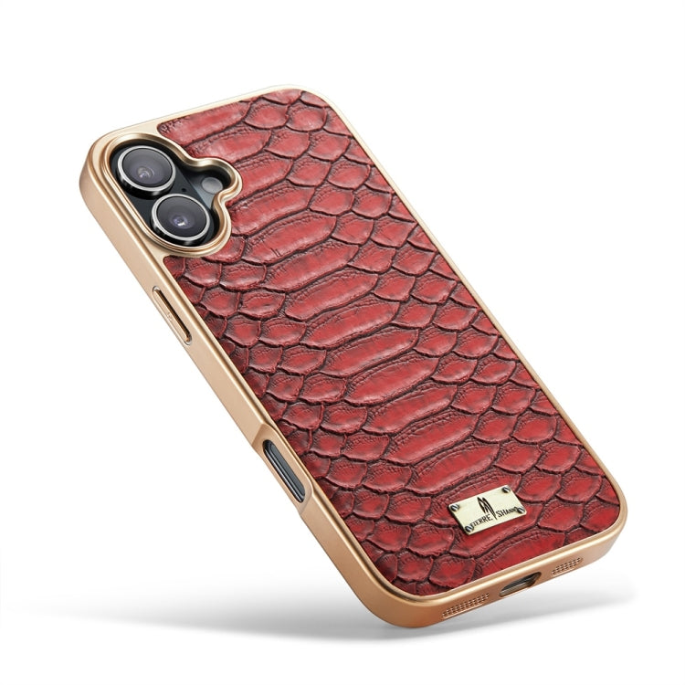 For iPhone 16 Plus Fierre Shann Python Texture Electroplating PU Phone Case(Red) - iPhone 16 Plus Cases by FIERRE SHANN | Online Shopping South Africa | PMC Jewellery | Buy Now Pay Later Mobicred