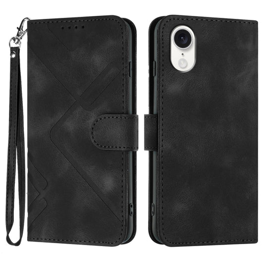 For iPhone SE 2024 Line Pattern Skin Feel Leather Phone Case(Black) - More iPhone Cases by PMC Jewellery | Online Shopping South Africa | PMC Jewellery | Buy Now Pay Later Mobicred