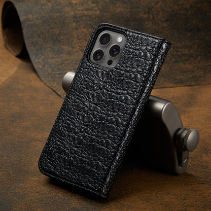 For iPhone 16 Pro Fierre Shann Crocodile Texture Magnetic Genuine Leather Phone Case(Black) - iPhone 16 Pro Cases by FIERRE SHANN | Online Shopping South Africa | PMC Jewellery | Buy Now Pay Later Mobicred