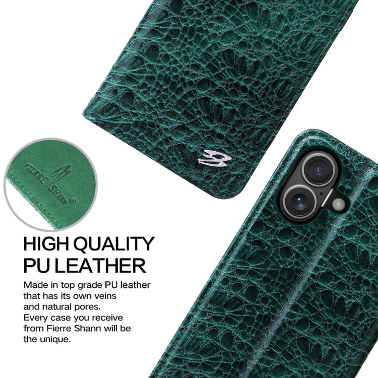 For iPhone 16 Plus Fierre Shann Crocodile Texture Magnetic Genuine Leather Phone Case(Green) - iPhone 16 Plus Cases by FIERRE SHANN | Online Shopping South Africa | PMC Jewellery | Buy Now Pay Later Mobicred