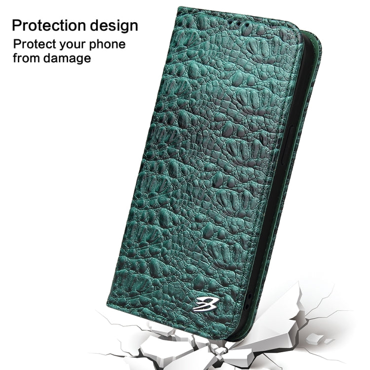 For iPhone 16 Plus Fierre Shann Crocodile Texture Magnetic Genuine Leather Phone Case(Green) - iPhone 16 Plus Cases by FIERRE SHANN | Online Shopping South Africa | PMC Jewellery | Buy Now Pay Later Mobicred