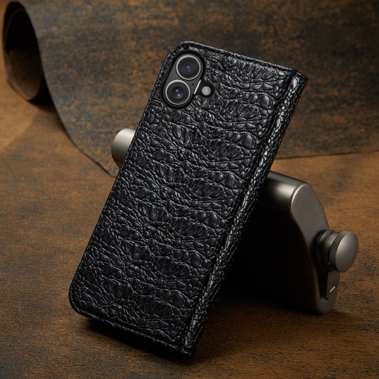 For iPhone 16 Fierre Shann Crocodile Texture Magnetic Genuine Leather Phone Case(Black) - iPhone 16 Cases by FIERRE SHANN | Online Shopping South Africa | PMC Jewellery | Buy Now Pay Later Mobicred