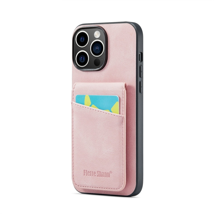 For iPhone 15 Pro Max Fierre Shann Crazy Horse Card Holder Back Cover PU Phone Case(Pink) - iPhone 15 Pro Max Cases by FIERRE SHANN | Online Shopping South Africa | PMC Jewellery | Buy Now Pay Later Mobicred