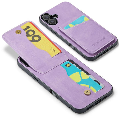 For iPhone 16 Fierre Shann Crazy Horse Card Holder Back Cover PU Phone Case(Purple) - iPhone 16 Cases by FIERRE SHANN | Online Shopping South Africa | PMC Jewellery | Buy Now Pay Later Mobicred