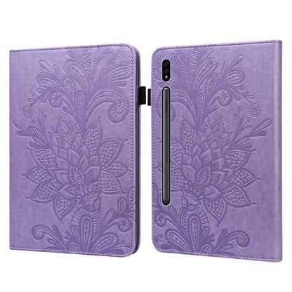 For Samsung Galaxy Tab S9 Lace Flower Embossing Pattern Leather Tablet Case(Purple) - Galaxy Tab S9 Cases by PMC Jewellery | Online Shopping South Africa | PMC Jewellery | Buy Now Pay Later Mobicred