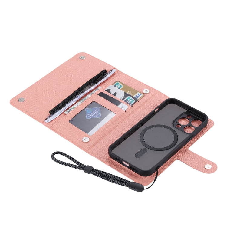 For iPhone 13 ViLi GHB Series MagSafe Magnetic Zipper Leather Phone Case(Pink) - iPhone 13 Cases by ViLi | Online Shopping South Africa | PMC Jewellery | Buy Now Pay Later Mobicred