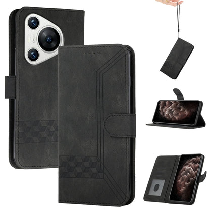 For Huawei Pura 70 Cubic Skin Feel Flip Leather Phone Case(Black) - Huawei Cases by PMC Jewellery | Online Shopping South Africa | PMC Jewellery | Buy Now Pay Later Mobicred